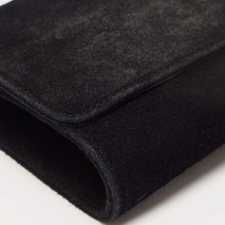 Pre Owned Gucci Black Suede GG Crystal Broadway Clutch