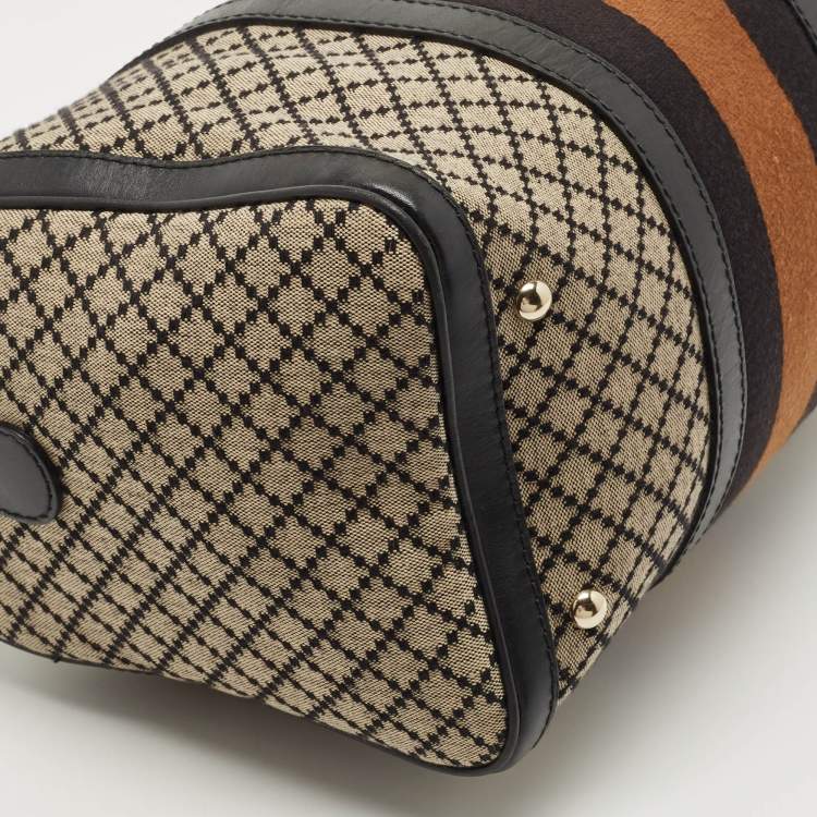 Pre Owned Gucci Black/Beige Diamante Canvas Medium Vintage Web Boston Bag