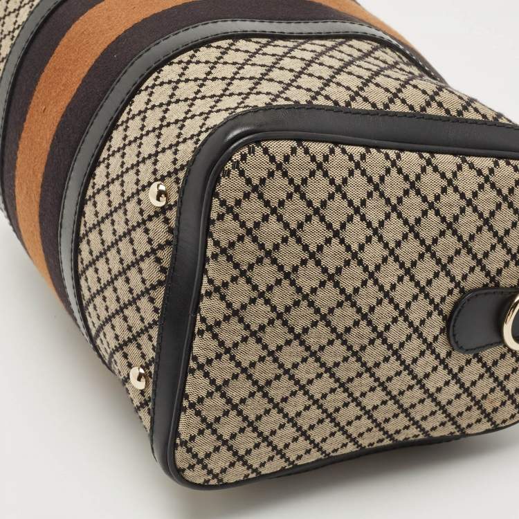 Pre Owned Gucci Black/Beige Diamante Canvas Medium Vintage Web Boston Bag