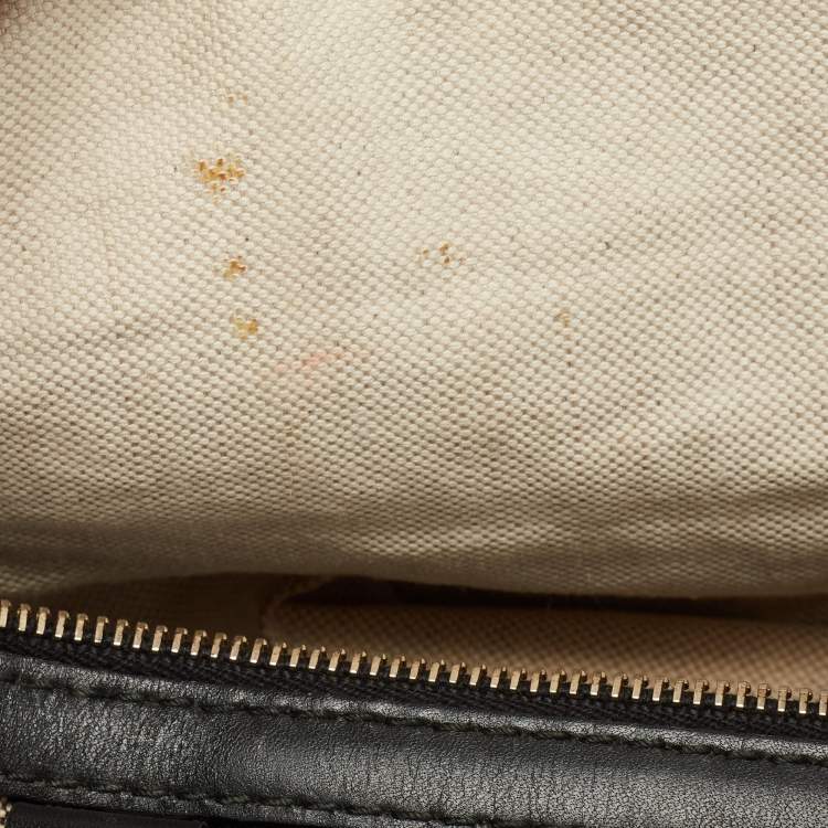 Pre Owned Gucci Black/Beige Diamante Canvas Medium Vintage Web Boston Bag