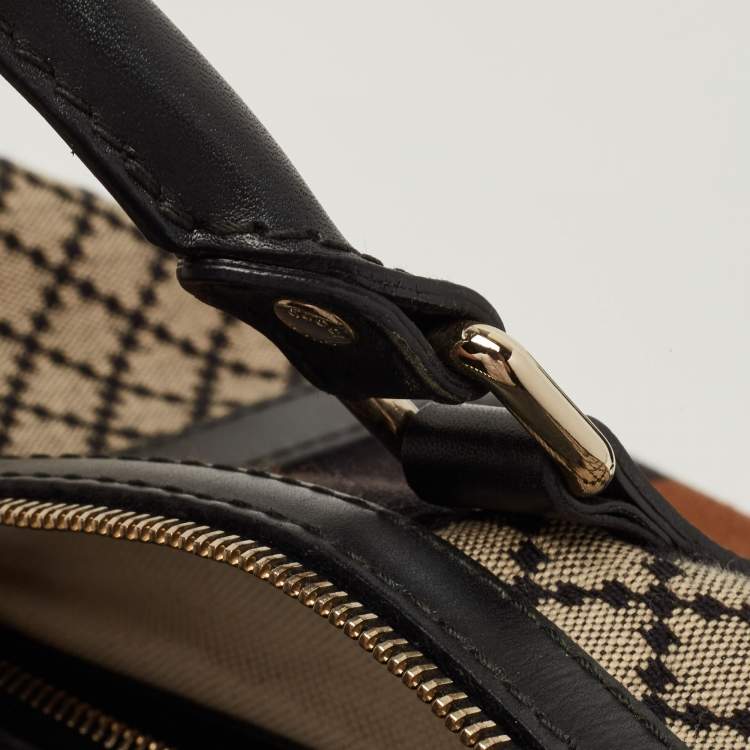 Pre Owned Gucci Black/Beige Diamante Canvas Medium Vintage Web Boston Bag