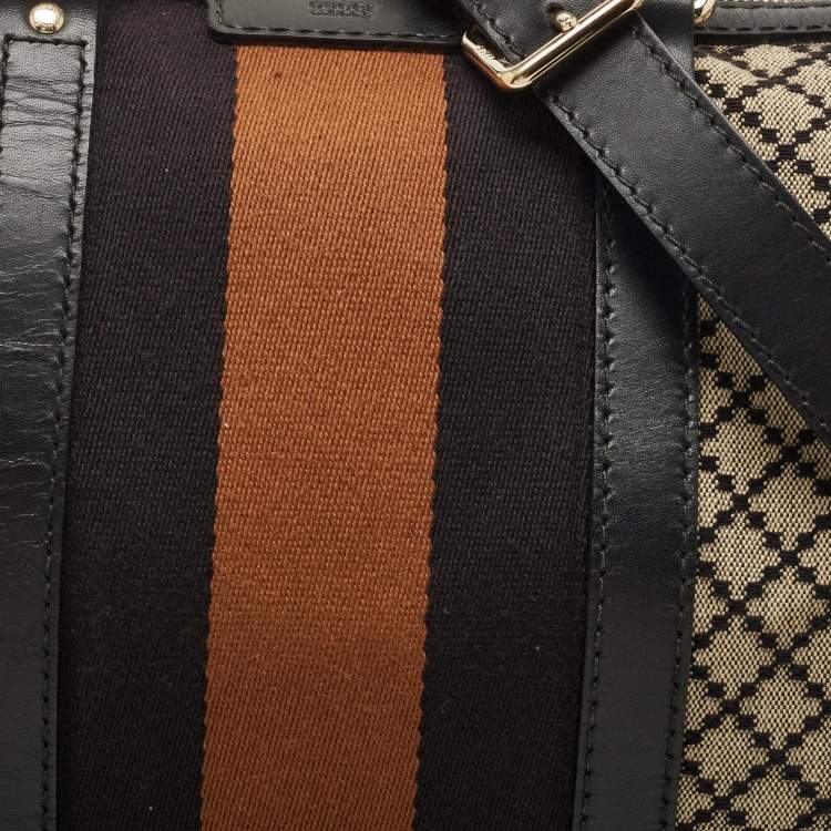 Pre Owned Gucci Black/Beige Diamante Canvas Medium Vintage Web Boston Bag