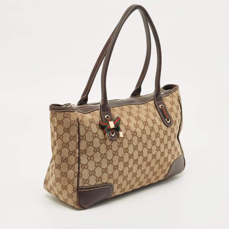 Pre Owned Gucci Beige/Brown GG Canvas and Leather Princy Tote 