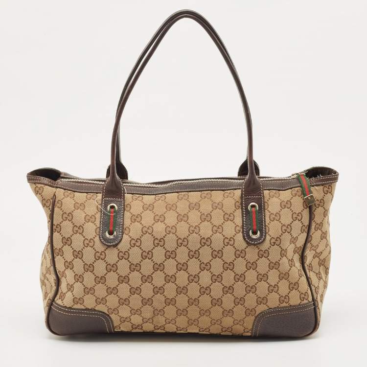 Pre Owned Gucci Beige/Brown GG Canvas and Leather Princy Tote 