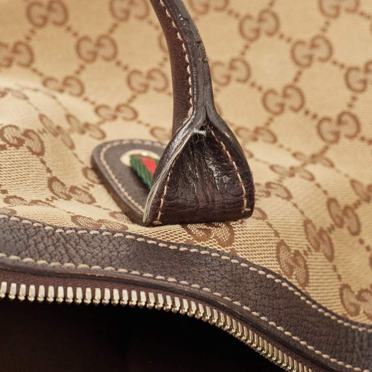 Pre Owned Gucci Beige/Brown GG Canvas and Leather Princy Tote 
