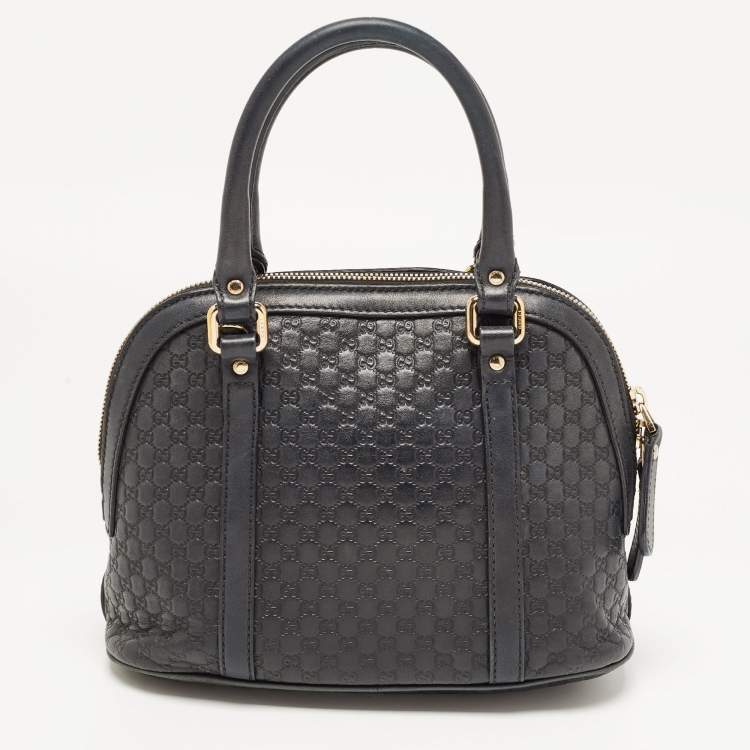 Pre Owned Gucci Navy Blue Micro Guccissima Leather Mini Dome Satchel