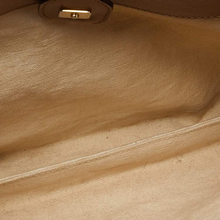 Pre Owned Gucci Cream/Brown Canvas and Leather Bamboo Top Handle Bag