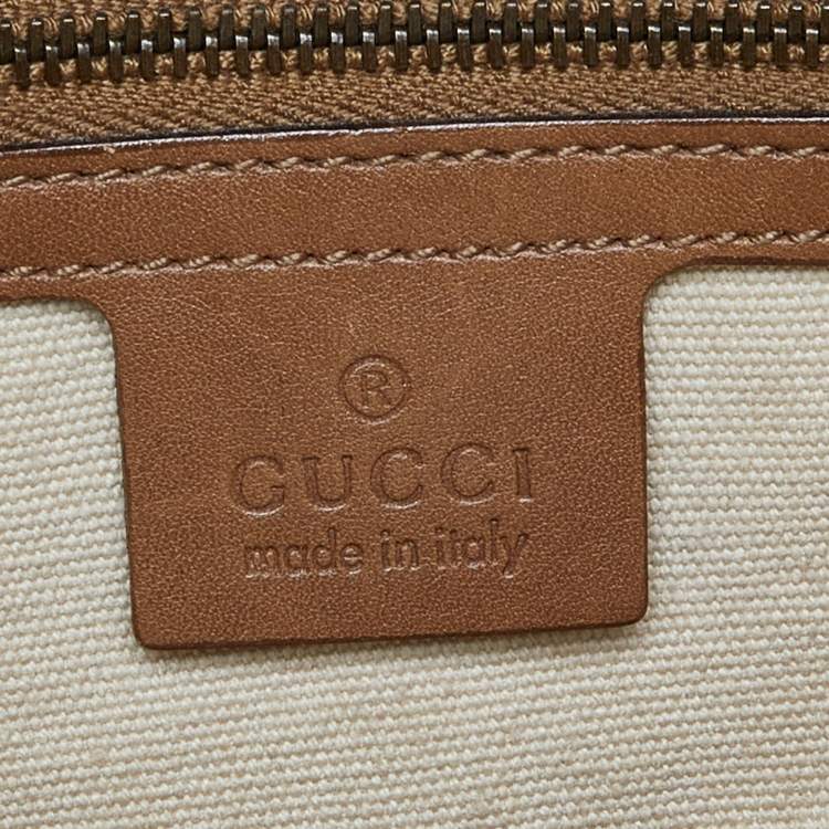 Pre Owned Gucci Cream/Brown Canvas and Leather Bamboo Top Handle Bag
