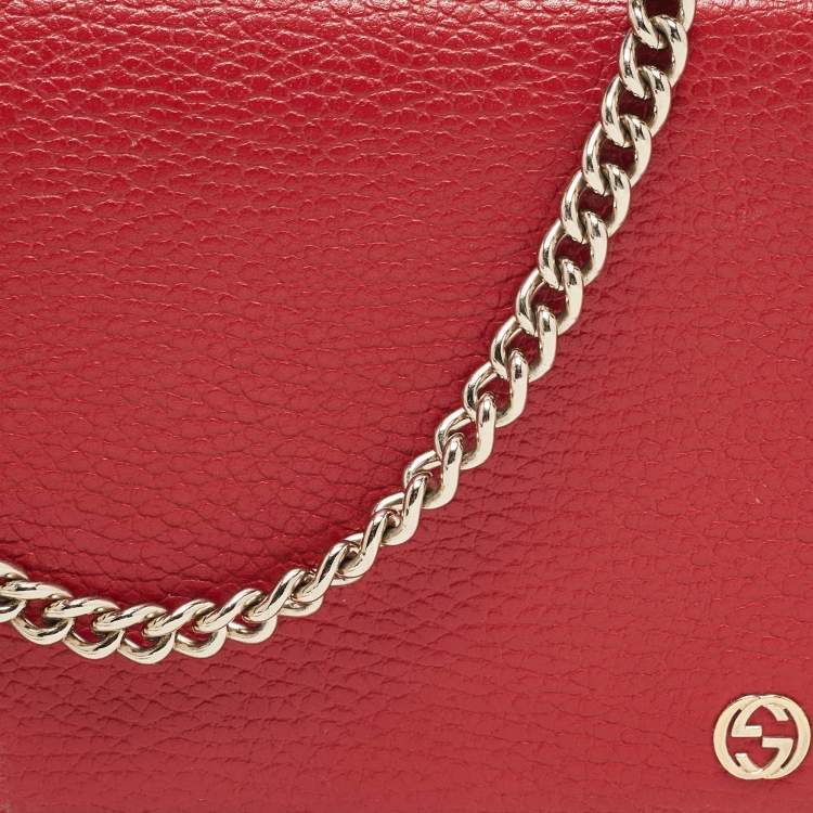 Pre Owned Gucci Red Leather Betty Wallet on Chain