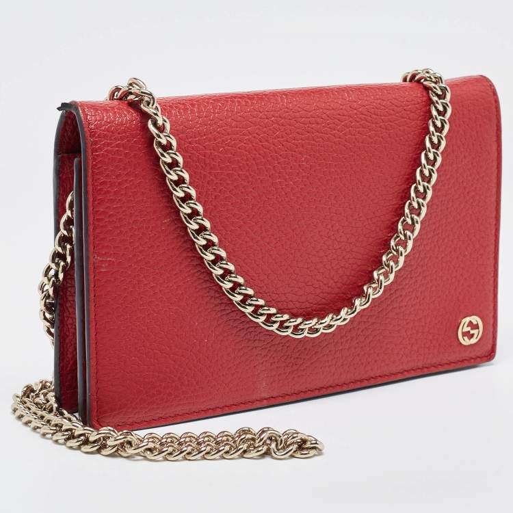 Pre Owned Gucci Red Leather Betty Wallet on Chain