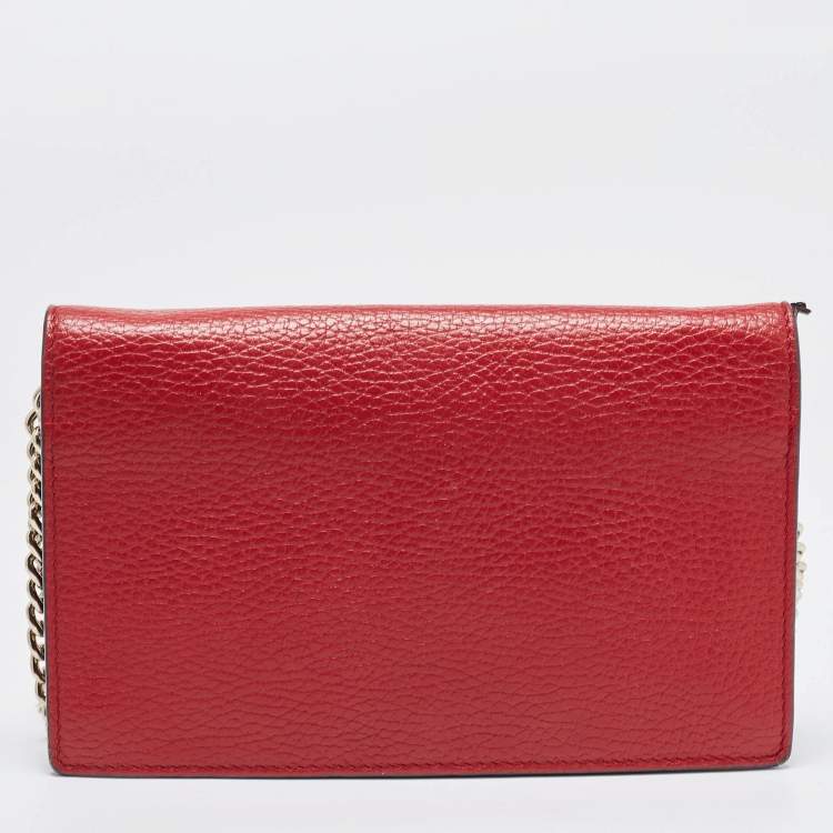 Pre Owned Gucci Red Leather Betty Wallet on Chain