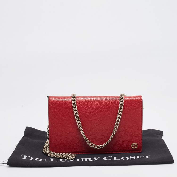 Pre Owned Gucci Red Leather Betty Wallet on Chain