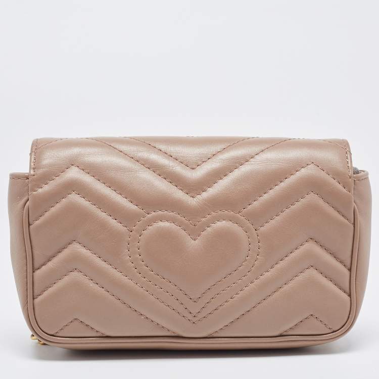 Pre Owned Gucci Beige Matelassé Leather Super Mini GG Marmont Shoulder Bag