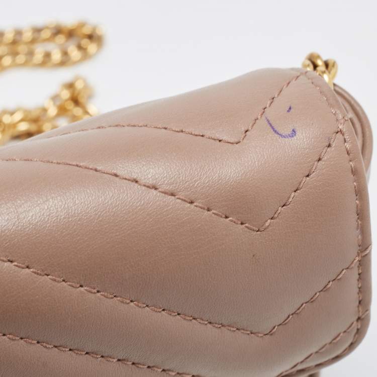 Pre Owned Gucci Beige Matelassé Leather Super Mini GG Marmont Shoulder Bag