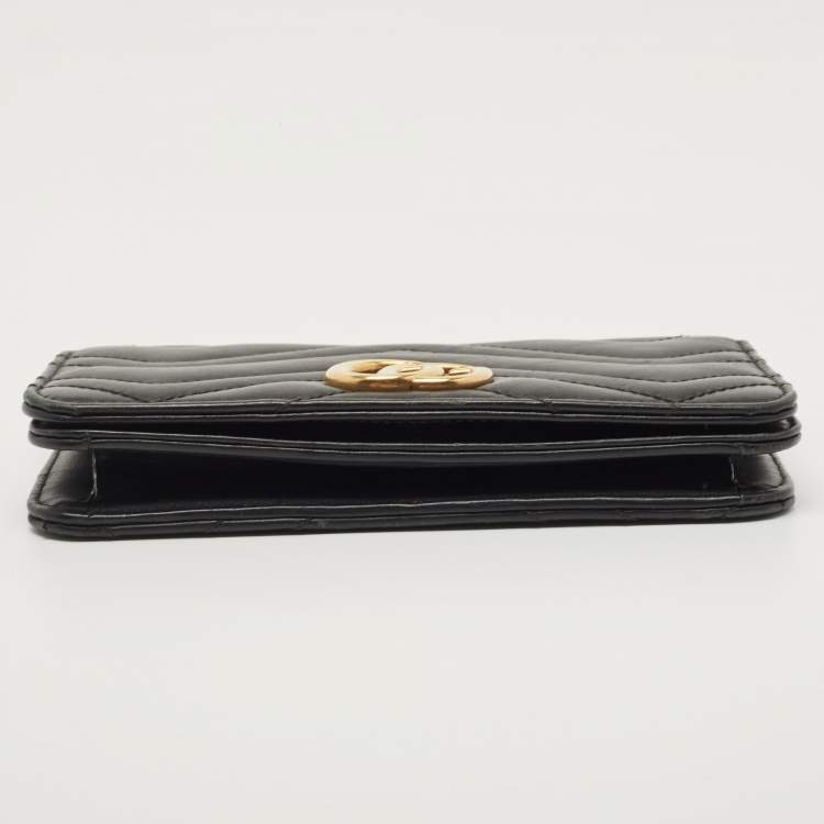 Pre Owned Gucci Black Matelassé Leather GG Marmont Wallet On Chain