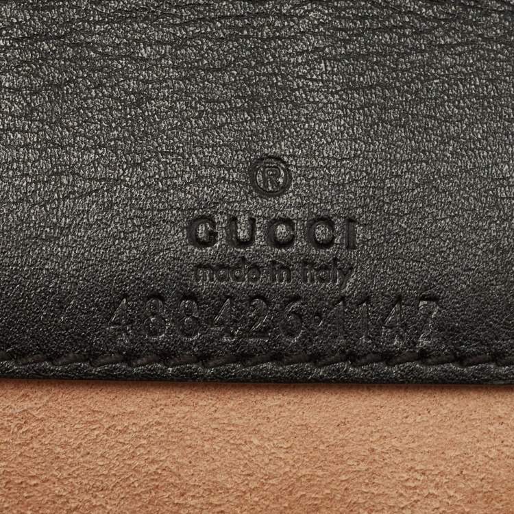 Pre Owned Gucci Black Matelassé Leather GG Marmont Wallet On Chain