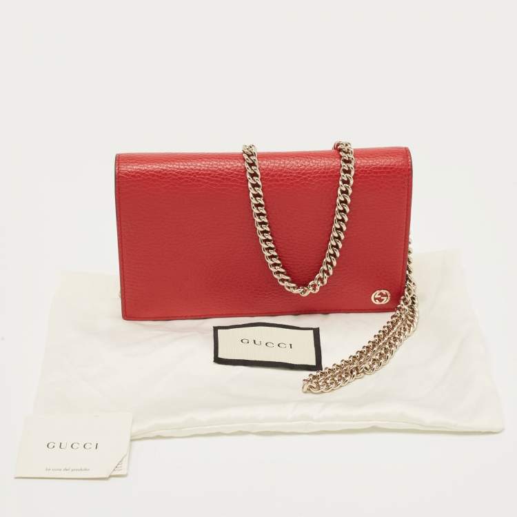 Pre Owned Gucci Red Leather Betty Wallet on Chain