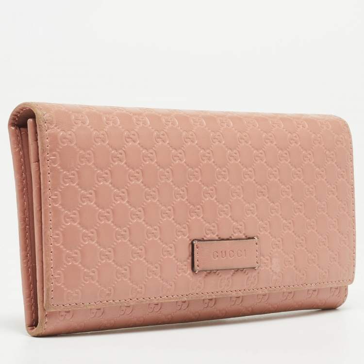 Pre Owned Gucci Pink Microgucissima Leather Flap Continental Wallet