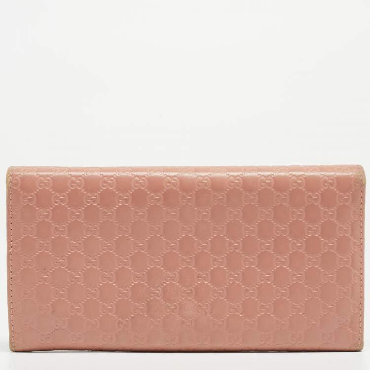 Pre Owned Gucci Pink Microgucissima Leather Flap Continental Wallet