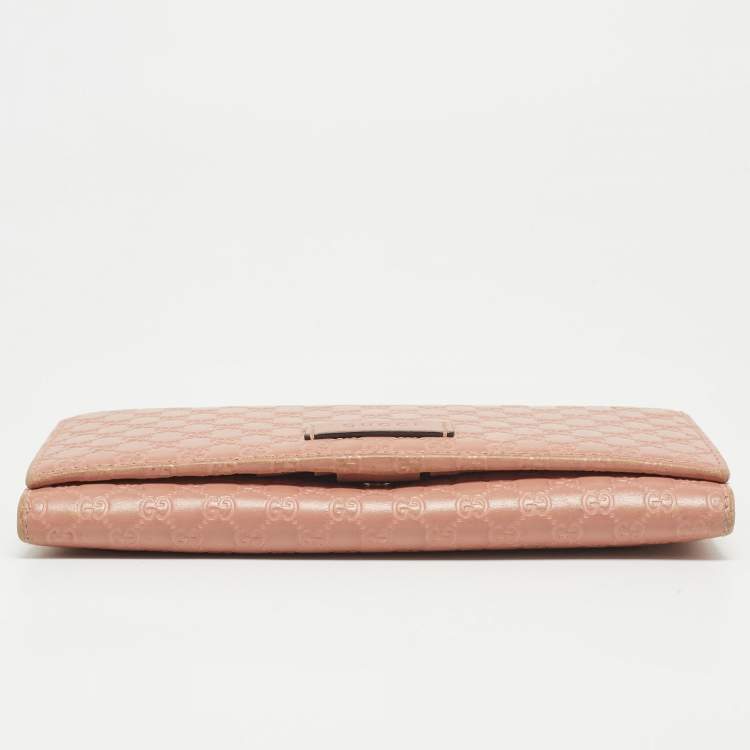 Pre Owned Gucci Pink Microgucissima Leather Flap Continental Wallet