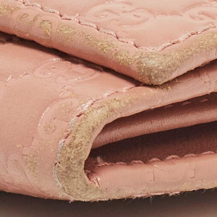 Pre Owned Gucci Pink Microgucissima Leather Flap Continental Wallet