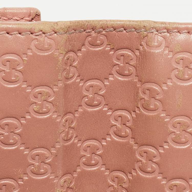 Pre Owned Gucci Pink Microgucissima Leather Flap Continental Wallet