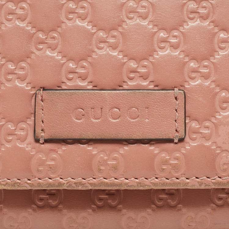 Pre Owned Gucci Pink Microgucissima Leather Flap Continental Wallet