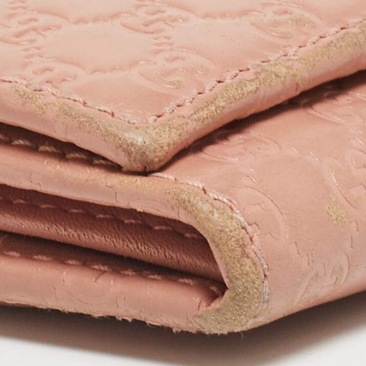 Pre Owned Gucci Pink Microgucissima Leather Flap Continental Wallet