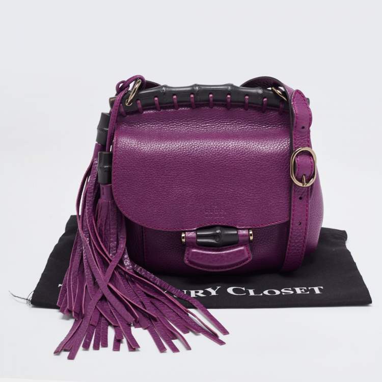 Pre Owned Gucci Purple Leather Nouveau Fringe Crossbody Bag