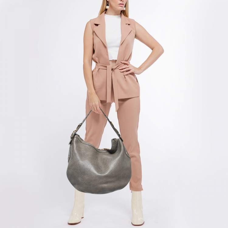 Pre Owned Gucci Pale Green Leather Medium Pelham Hobo 