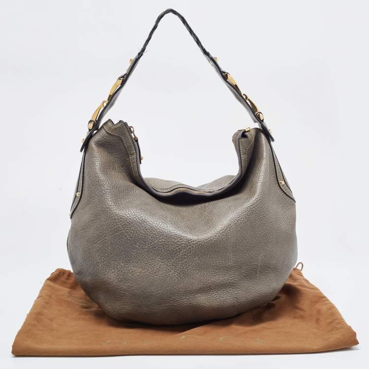Pre Owned Gucci Pale Green Leather Medium Pelham Hobo 