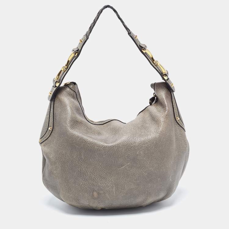 Pre Owned Gucci Pale Green Leather Medium Pelham Hobo 