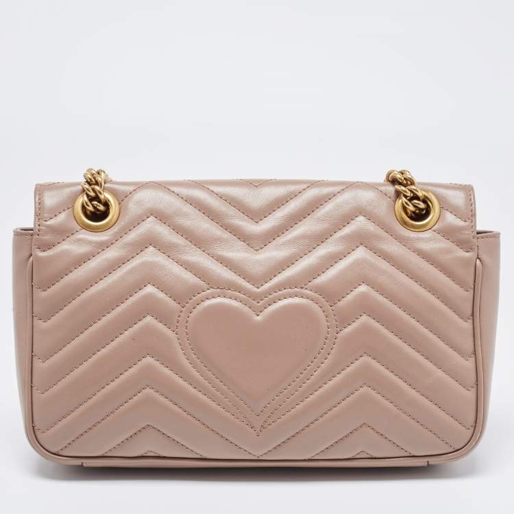 Pre Owned Gucci Dusty Pink Matelassé Leather Small GG Marmont Shoulder Bag