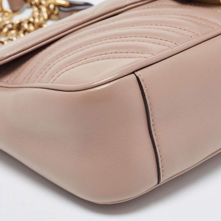 Pre Owned Gucci Dusty Pink Matelassé Leather Small GG Marmont Shoulder Bag