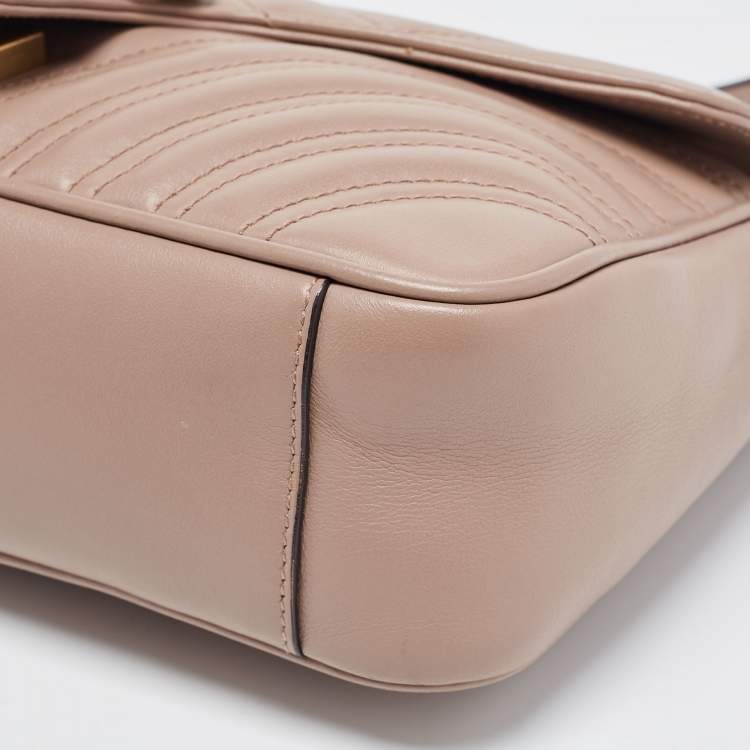 Pre Owned Gucci Dusty Pink Matelassé Leather Small GG Marmont Shoulder Bag