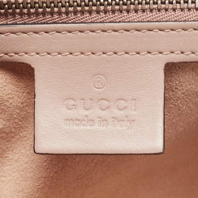 Pre Owned Gucci Dusty Pink Matelassé Leather Small GG Marmont Shoulder Bag