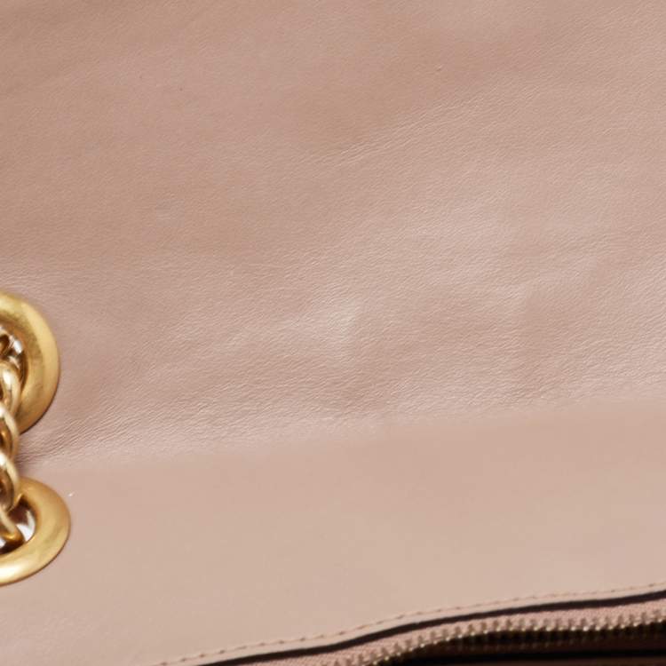 Pre Owned Gucci Dusty Pink Matelassé Leather Small GG Marmont Shoulder Bag