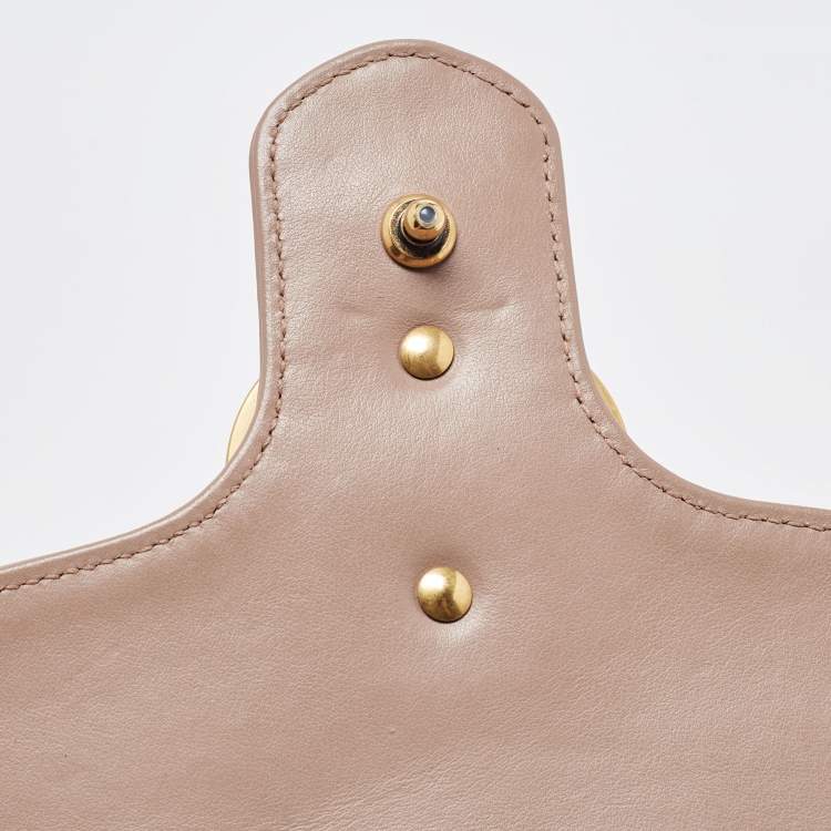 Pre Owned Gucci Dusty Pink Matelassé Leather Small GG Marmont Shoulder Bag