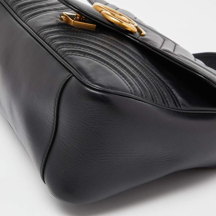 Pre Owned Gucci Black Matelassé Leather Small GG Marmont Top Handle Bag