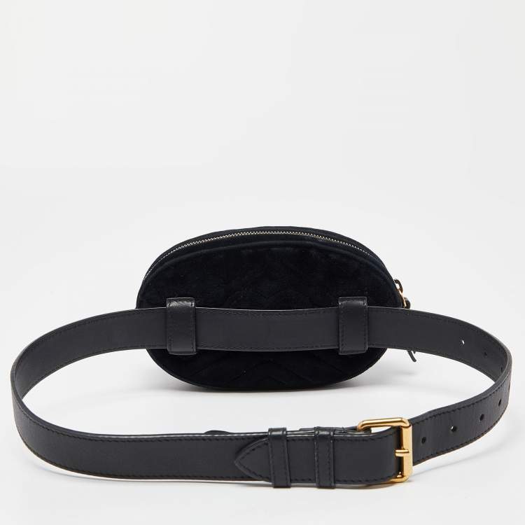 Pre Owned Gucci Black Matelassé Velvet GG Marmont Belt Bag