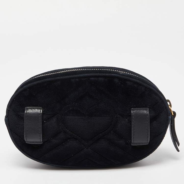 Pre Owned Gucci Black Matelassé Velvet GG Marmont Belt Bag