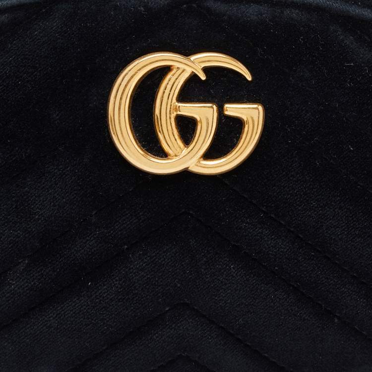 Pre Owned Gucci Black Matelassé Velvet GG Marmont Belt Bag