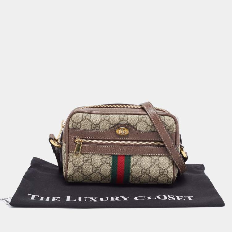 Pre Owned Gucci Beige GG Supreme Canvas and Leather Mini Ophidia Crossbody Bag