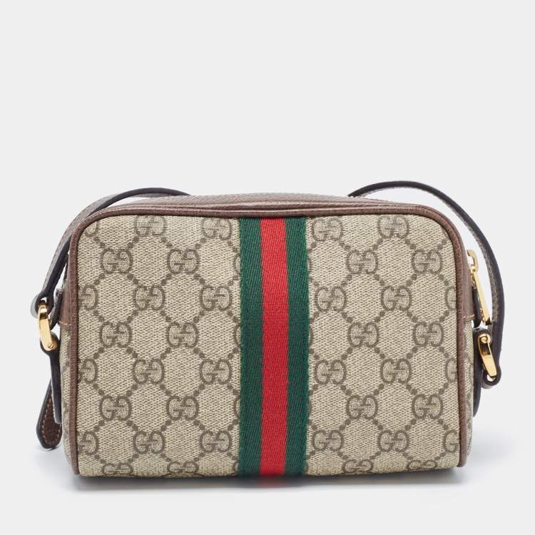 Pre Owned Gucci Beige GG Supreme Canvas and Leather Mini Ophidia Crossbody Bag