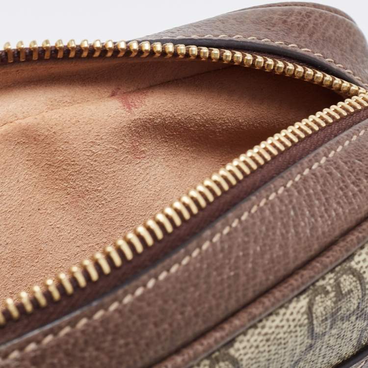 Pre Owned Gucci Beige GG Supreme Canvas and Leather Mini Ophidia Crossbody Bag