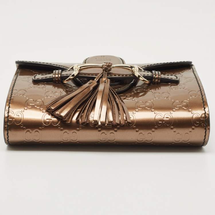 Pre Owned Gucci Bronze Guccissima Patent Leather Mini Emily Chain Shoulder Bag