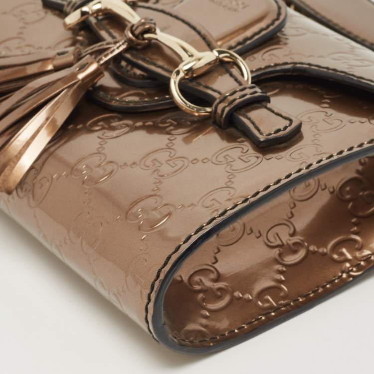 Pre Owned Gucci Bronze Guccissima Patent Leather Mini Emily Chain Shoulder Bag
