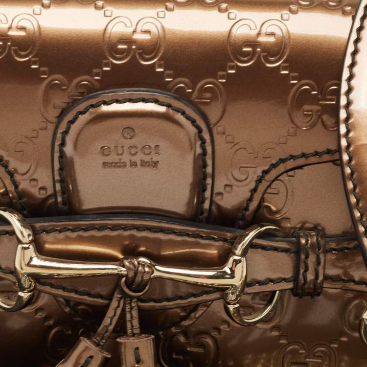 Pre Owned Gucci Bronze Guccissima Patent Leather Mini Emily Chain Shoulder Bag