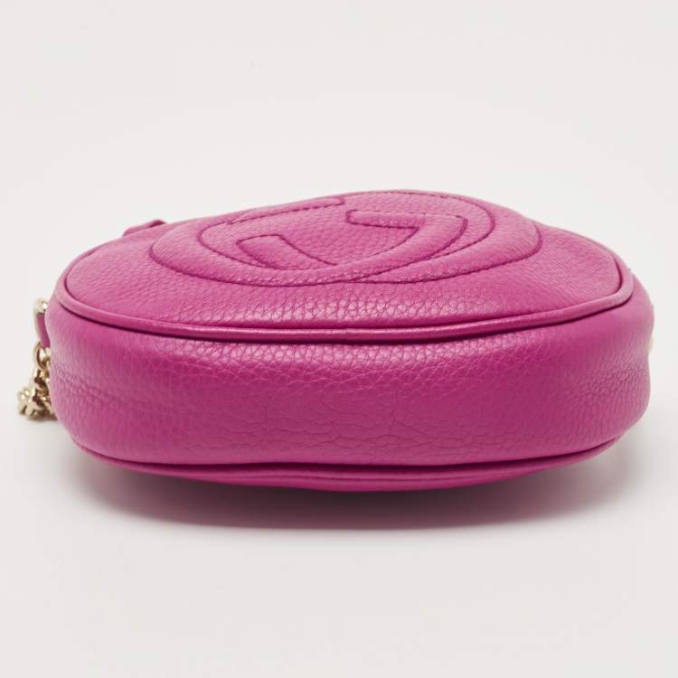 Pre Owned Gucci Fuchsia Leather Mini Soho Disco Chain Crossbody Bag