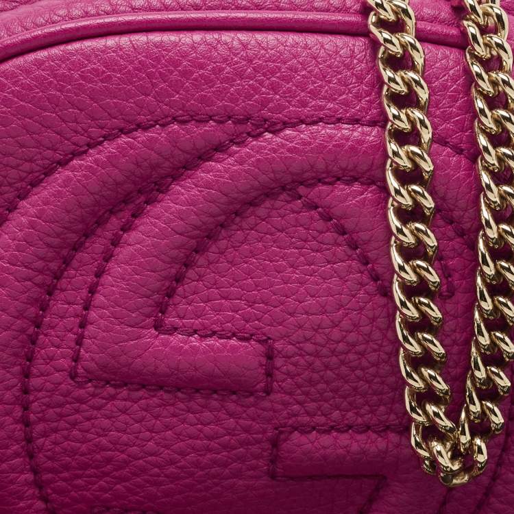 Pre Owned Gucci Fuchsia Leather Mini Soho Disco Chain Crossbody Bag